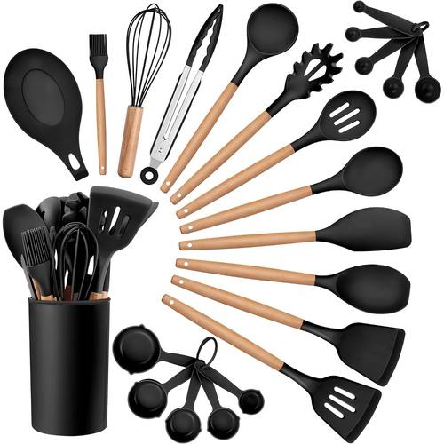 23 pcs silicone utensil set kitchen utensil set safety cooking utensils set non stick cooking utensils set with wooden handle washable modern cookware kitchen stuff kitchen gadgets kitchen essentials cookware kitchen set ideal for christmas