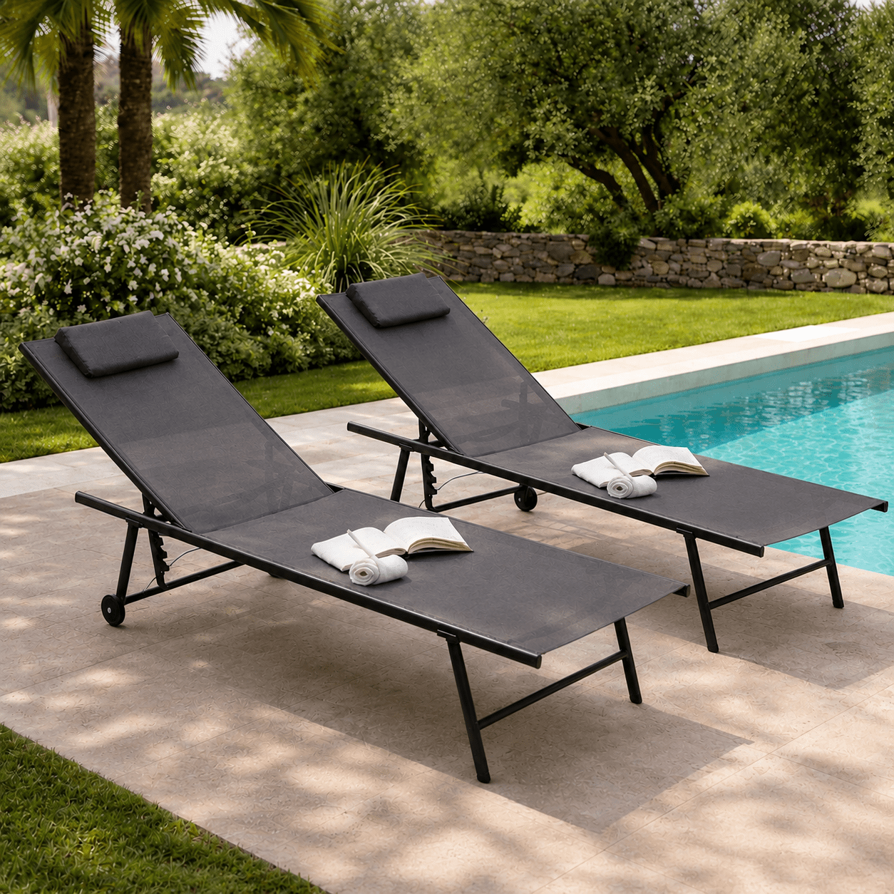 Metal Recliner + Canvas Fabric, 2pcs