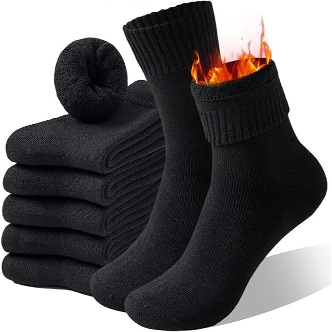 TEMU 5 Pairs Black Thermal Socks - Fleece Lined Thermal Socks Men Women, Thick Winter Socks Pack, Black Thermal Ankle Socks Unisex Uk