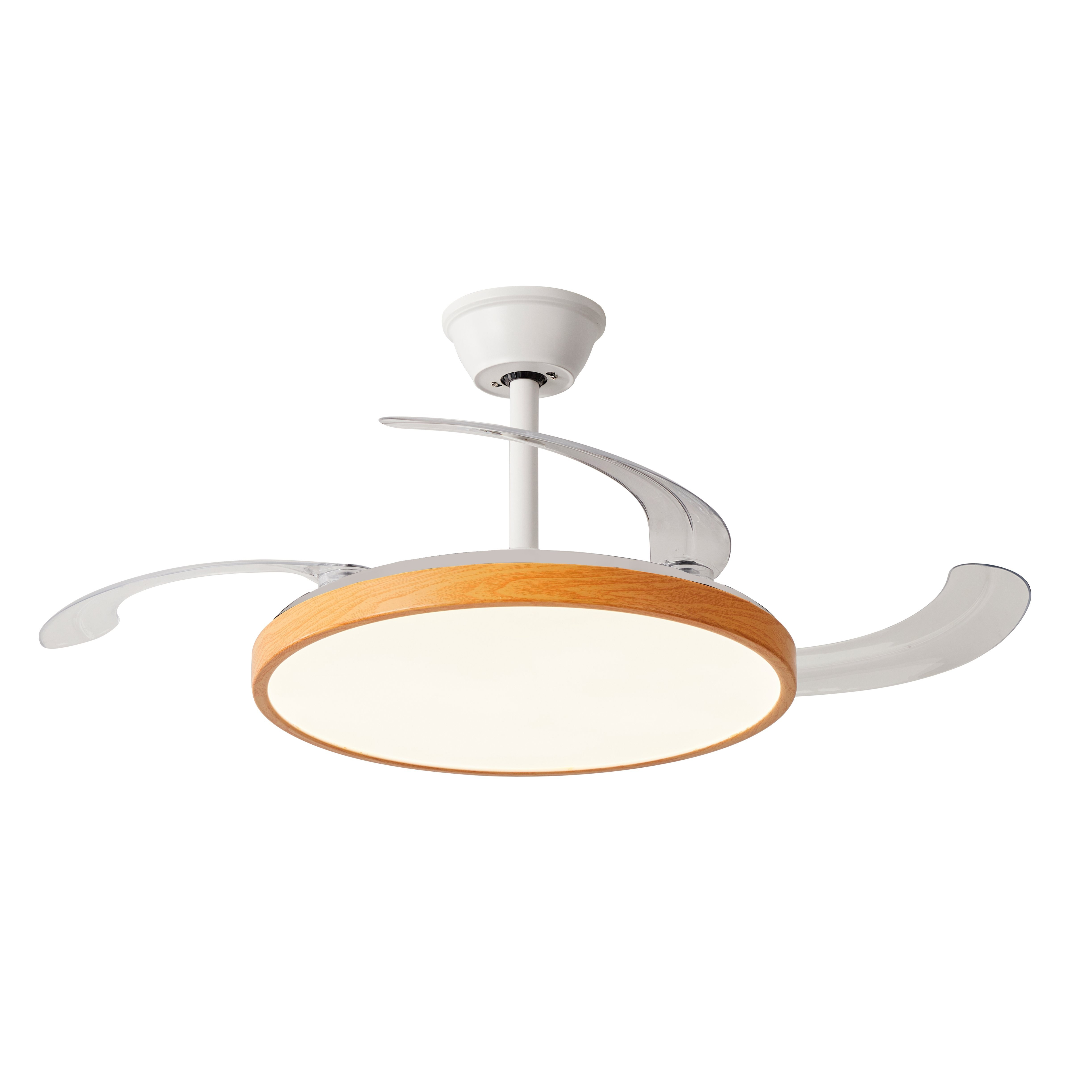 TEMU NARVI Ventilador de techo, con color madera , 3 Palas retráctiles,Motor , LED Regulable y Memoria. Mando. REF BRETAÑA 1779 WDN+WH