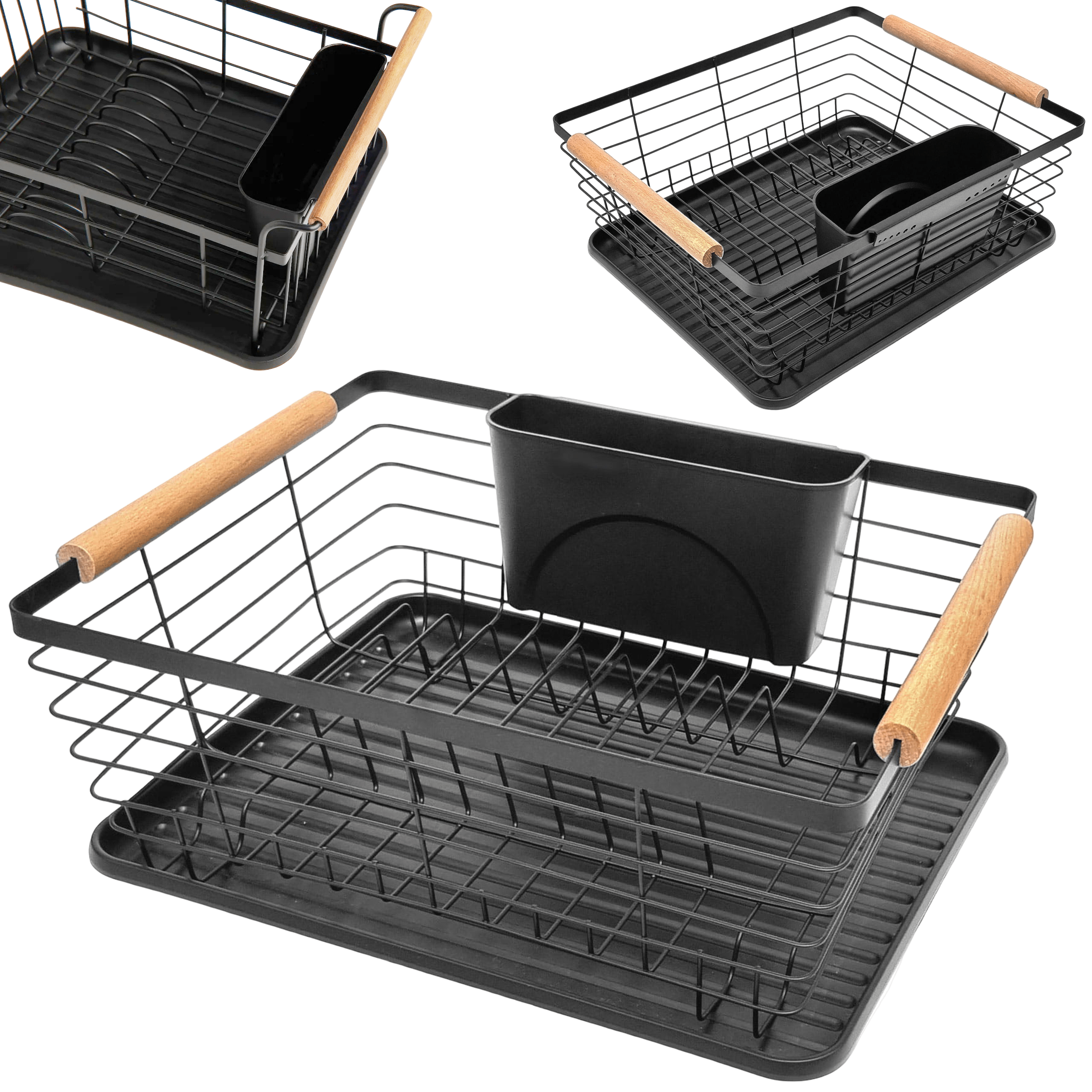 TEMU Égouttoir à vaisselle, Porte-ustensiles sur pied, Loft compact et mat. Panier noir pour vaisselle et tasses en fer thermolaqué. Égouttoir de