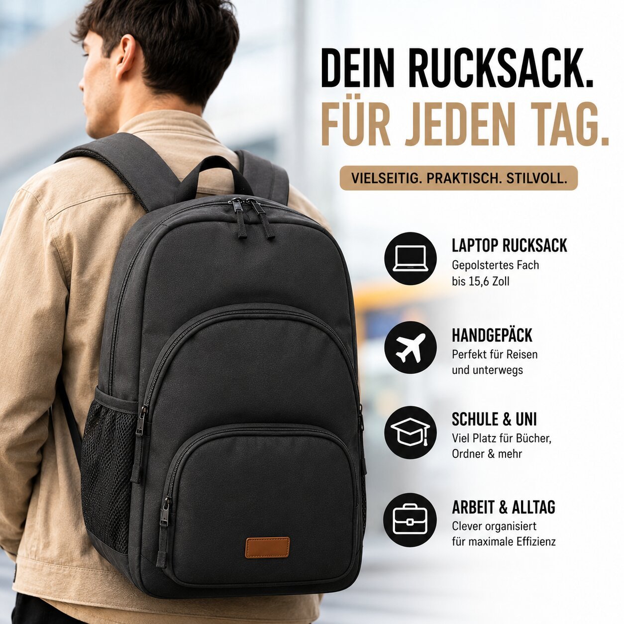 Image of Hand Luggage Backpack Laptop Backpack Up To 15.6 Inches Carrying Backpack Laptop Bag Daypack School Backpack Travel Backpack School Bag Backpack Men's Business Backpack Men's