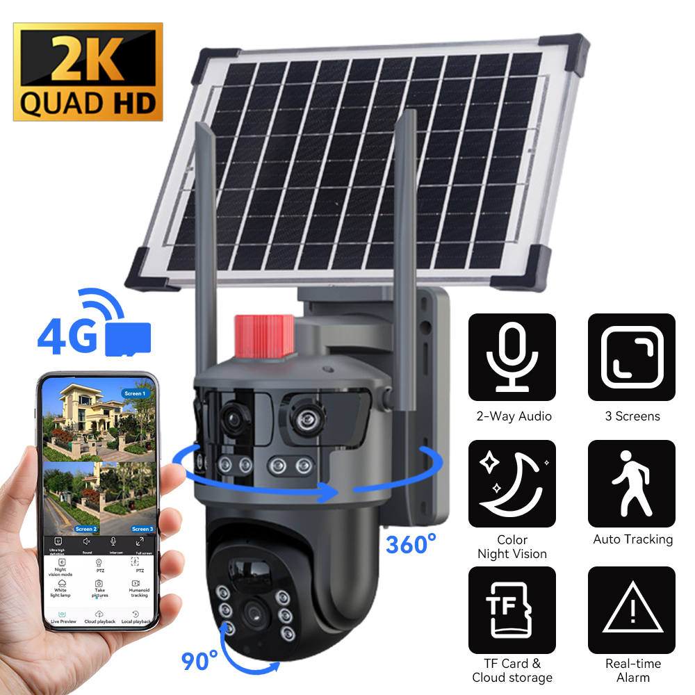 Image of 4g Solar-powered Security Camera,360° Ptz Monitoring, Remote App Monitoring, Voice Monitoring, Infrared Night Vision, .suitable For Patios, Driveways Or