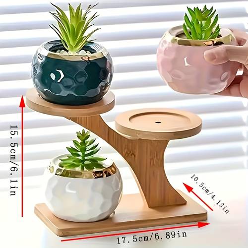 two tier bamboo plant stand round wooden display rack with stylish indoor outdoor flower pot holder suitable for small potted plants home office balcony garden decor