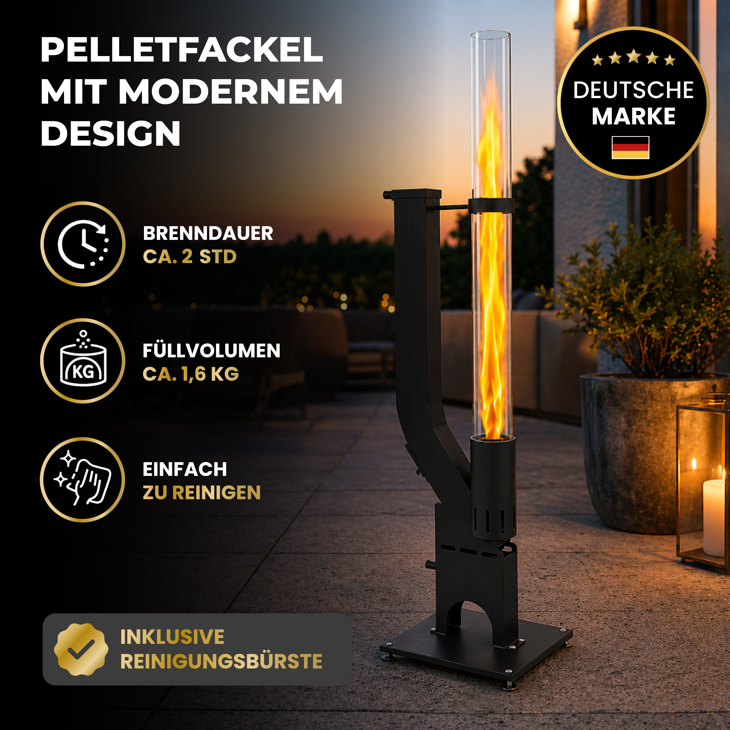 Image of Pellet Torch Outdoor Fire Column For With Glass Tube