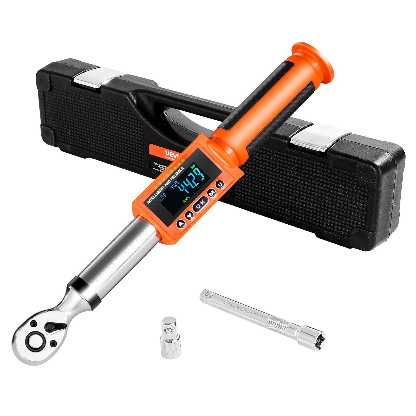 Image of Vevor Digital Torque Wrench, 3/8-inch Drive, 4.94–99.57 Lbf-ft, 72-tooth, ±2% Precision Electronic Wrench With Function, Audible Alert, And Led Indicator For Automotive And Motorcycle Use