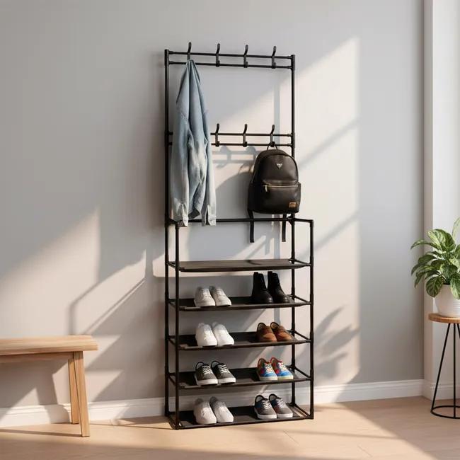 TEMU Perchas de ropa de pie Soporte de plataforma de piso de capa multifunción con ruedas Multifunción Almacenamiento Rack Organizer Ropa de vestir