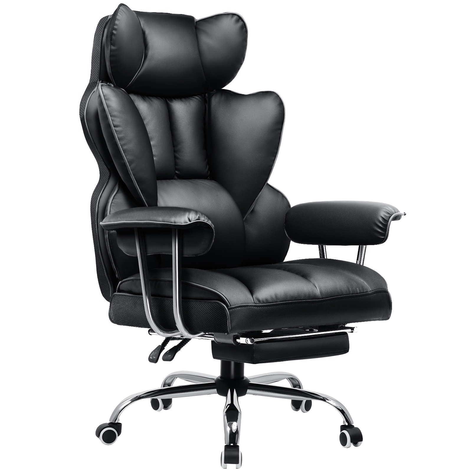   ergonomischer gaming stuhl, bürostuhl 180 kg, mit verstellbarer lendenstütze & fußstütze,  -design aus kunstleder & mesh, 150° verstellbare rückenlehne, hoher chefsessel