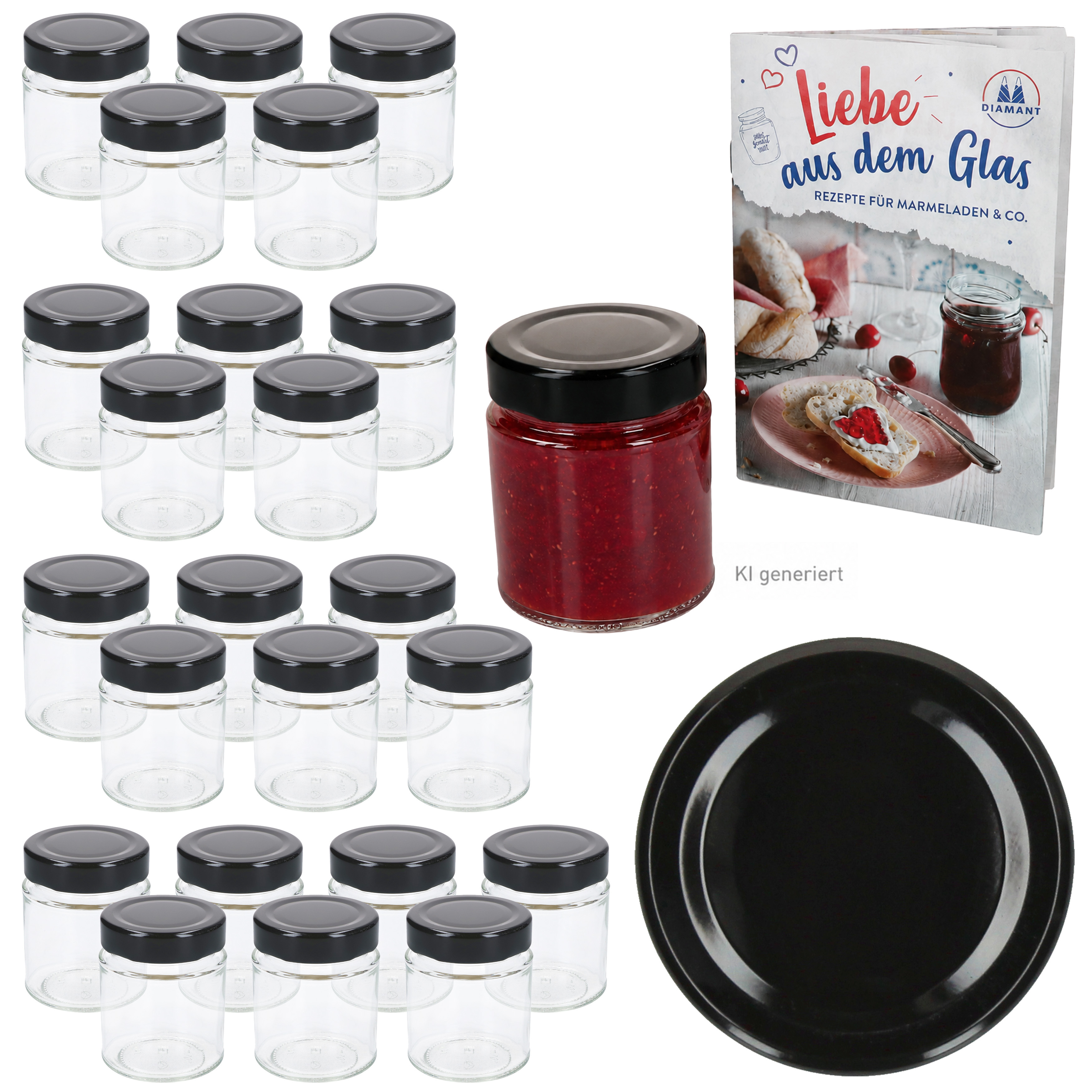 24pcs Set Of Jam Jars 161ml With Deep To58 Lid Black . Recipe Booklet