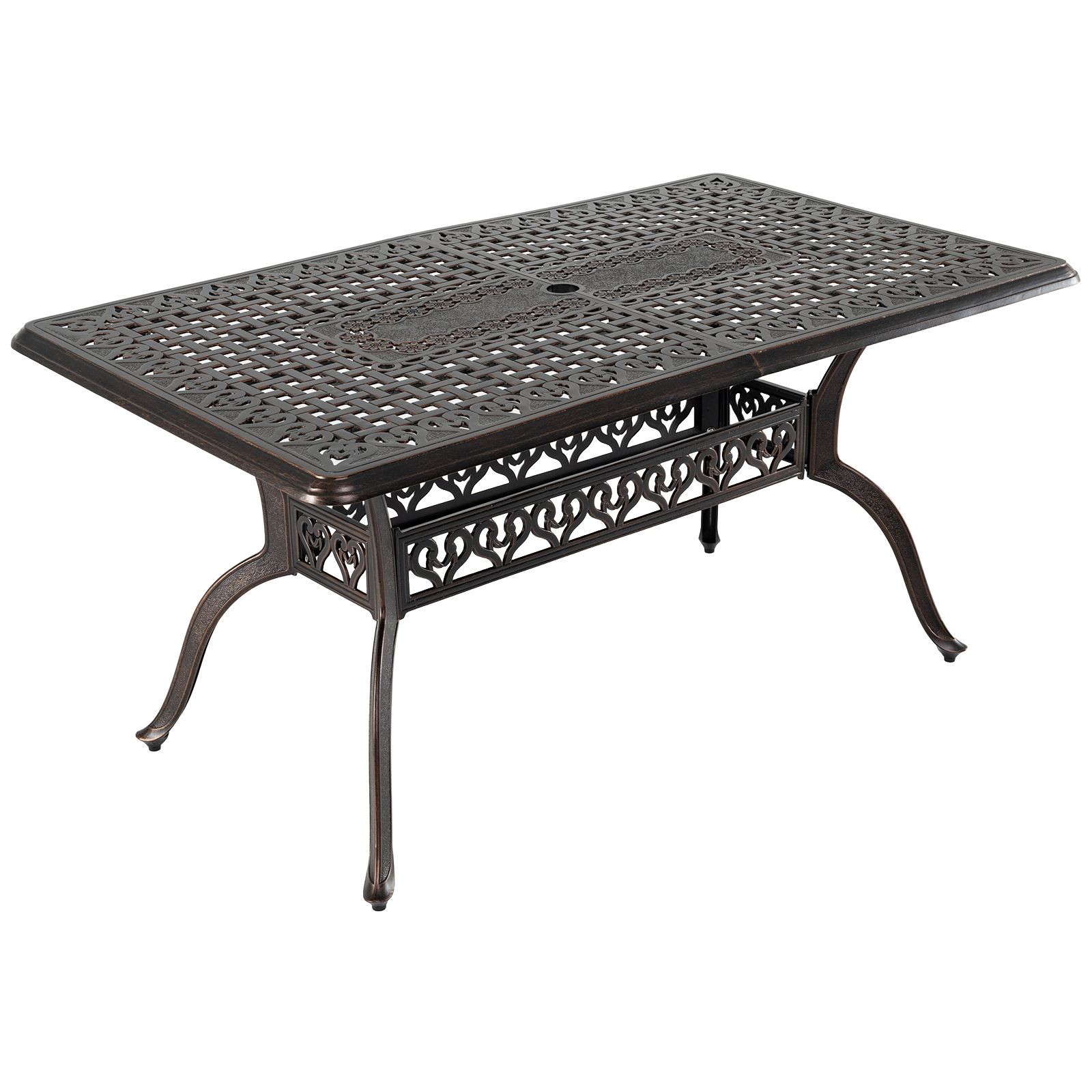 Garden Table With Parasol Hole, Cast Aluminum Patio Table With Adjustable Feet, Outdoor Dining Table/coffee Table