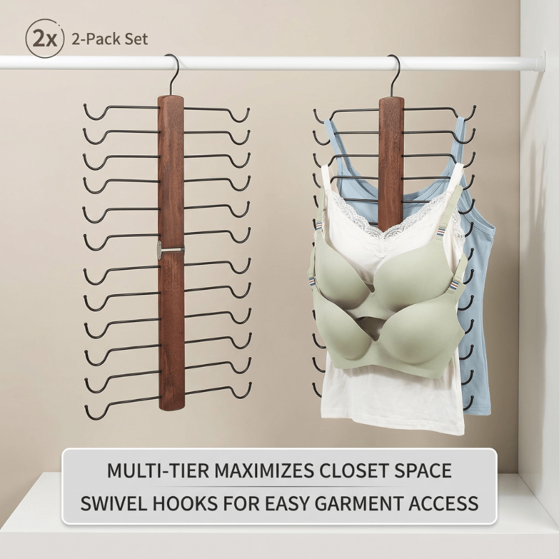 Set Of 2 Multifunctional Hangers For Accessories, Belt And Tie Organizer For Closet, Natural Wood, Elegant Support For Adults, Natural And Sturdy Design, Space- In Wardrobe, Gift