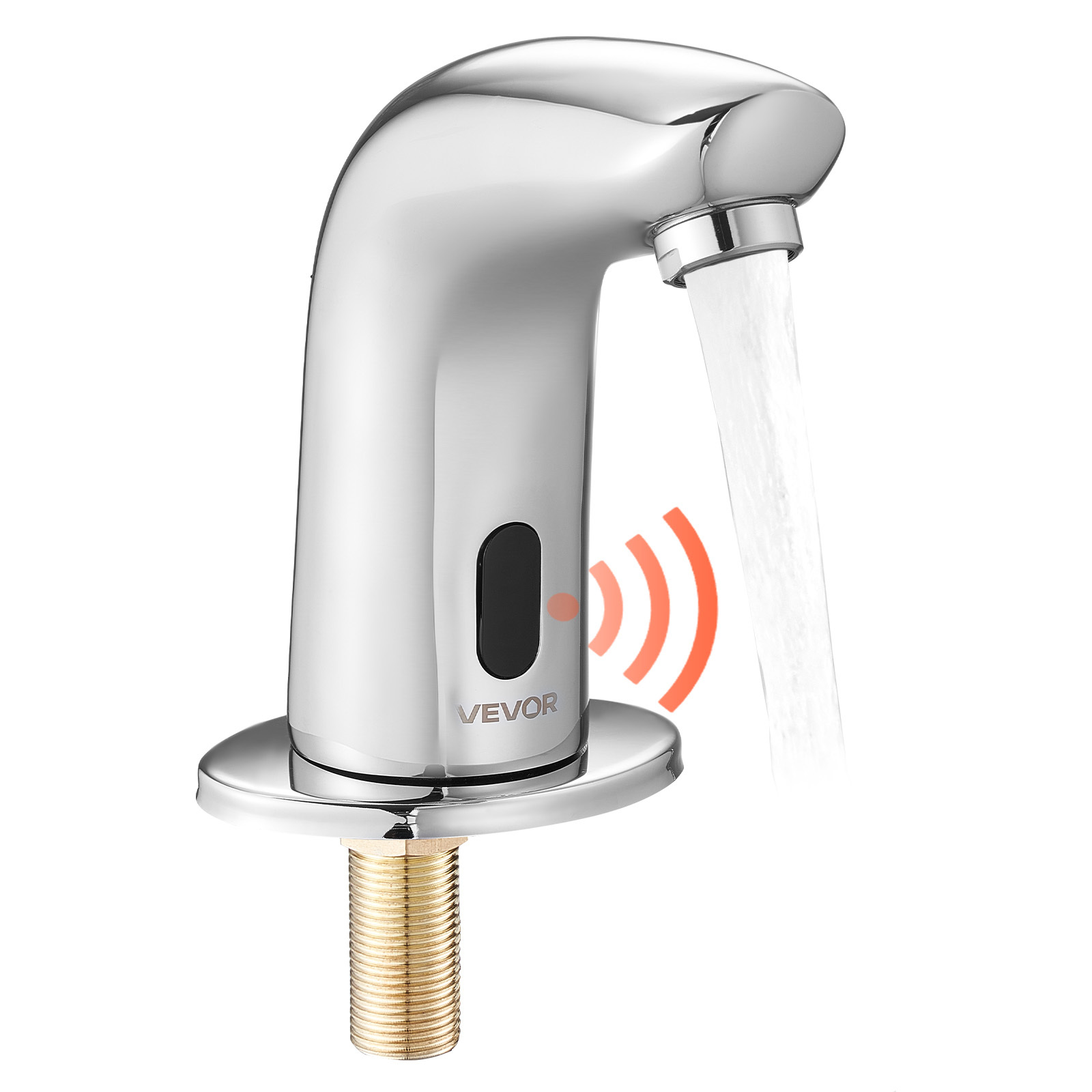 Image of Touchless Bathroom Sink Faucet, Automatic Motion Sensor Restroom Toilet Faucet Cold Water With Hole Cover Plate, Battery Operated For 3/8 In Pipe Commercial , Chrome Plated Silver G112m