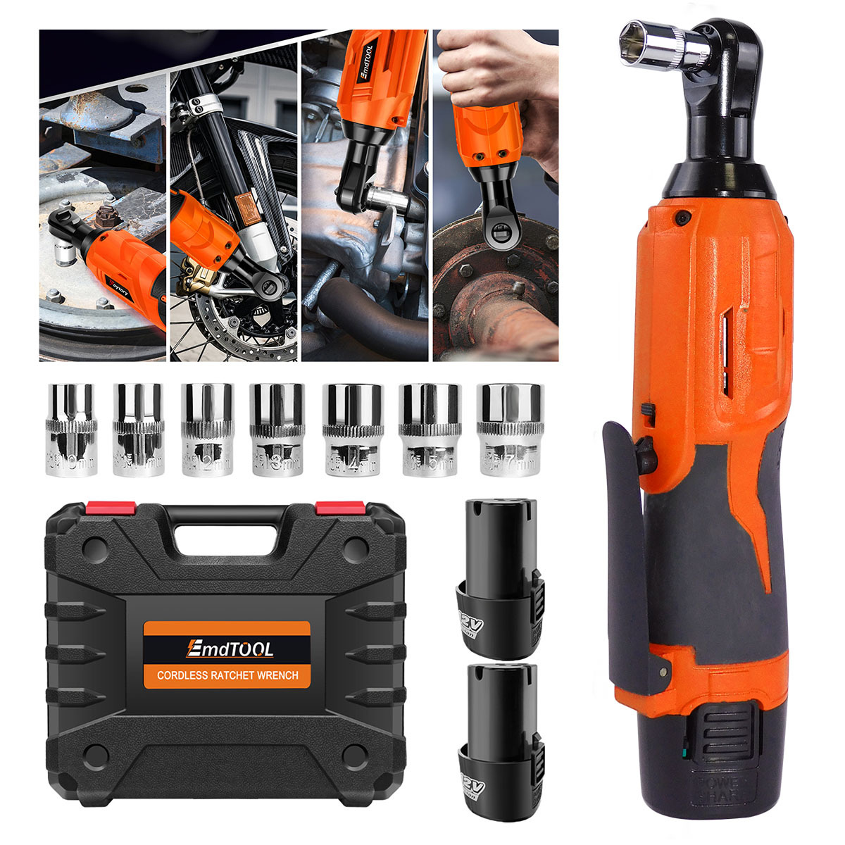 12v cordless ratchet wrench 3 8 electric ratchet wrench kit 40n m impact drive ratchet rattle nut gun with 2 x lithium   and fast charge 7pcs sockets