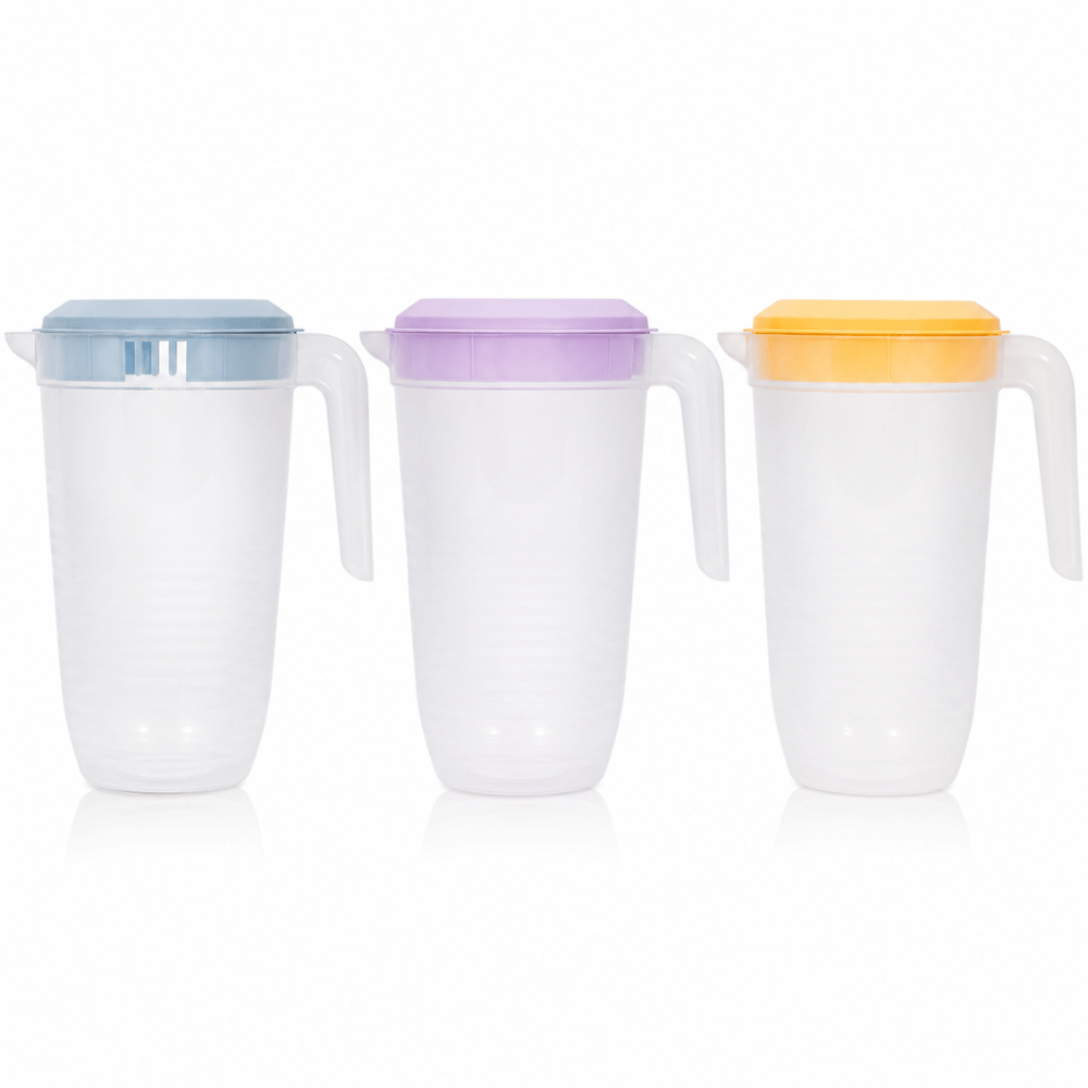 TEMU (only 1 Supplied) Drinking Jugs – 2.25l Colourful Plastic Pitcher Set | Reusable Water & Juice Jugs In Orange, Purple & Blue For Home, Garden &