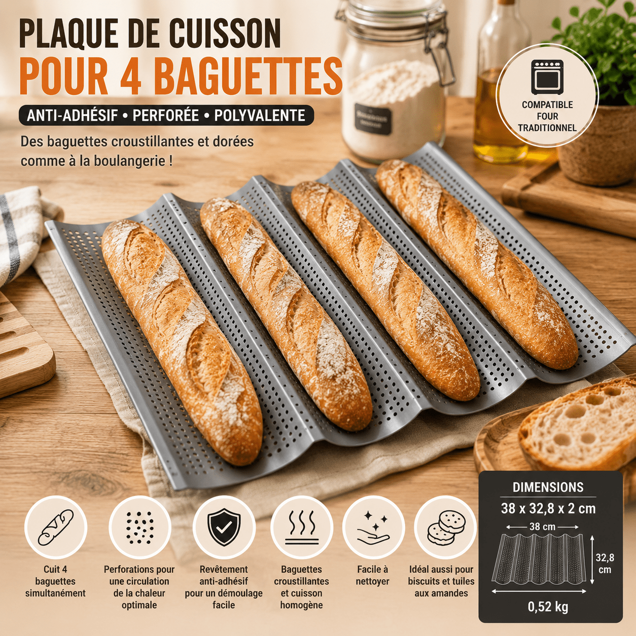 TEMU Plaque de Cuisson pour 4 en Acier Perforé – Moule Anti-adhésif