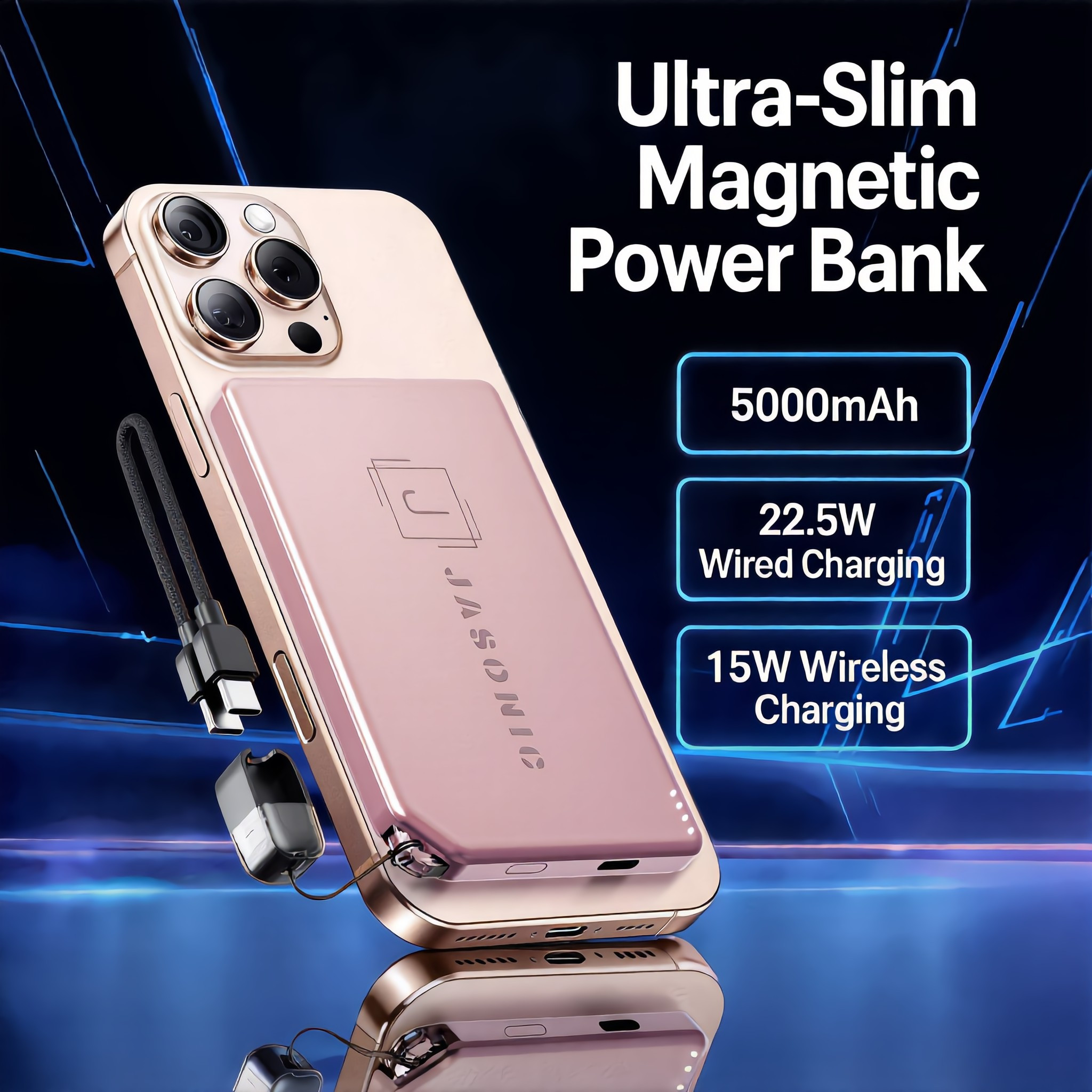TEMU Magnetic Wireless Power Bank Portable Charger 22.5w Usb-c Super Fast Charging Small Mini Battery Pack Compatible Iphone Google Pixel Android