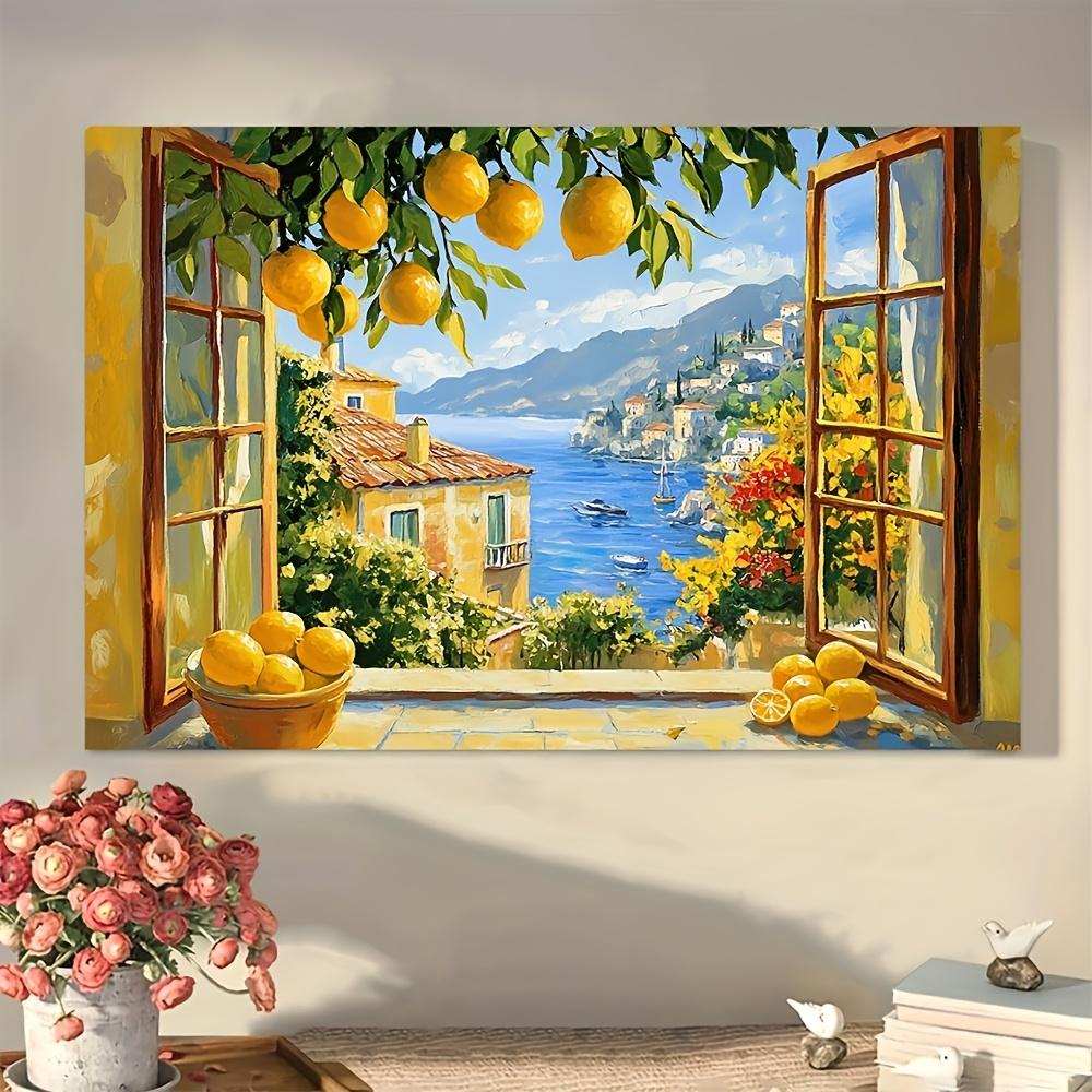 TEMU 1 Piece Of Vintage-style Solid Wood Framed Canvas Wall Art - With Lemon Scene, Ready To Be Hung For Home Decoration, A Rustic Mediterranean-, A