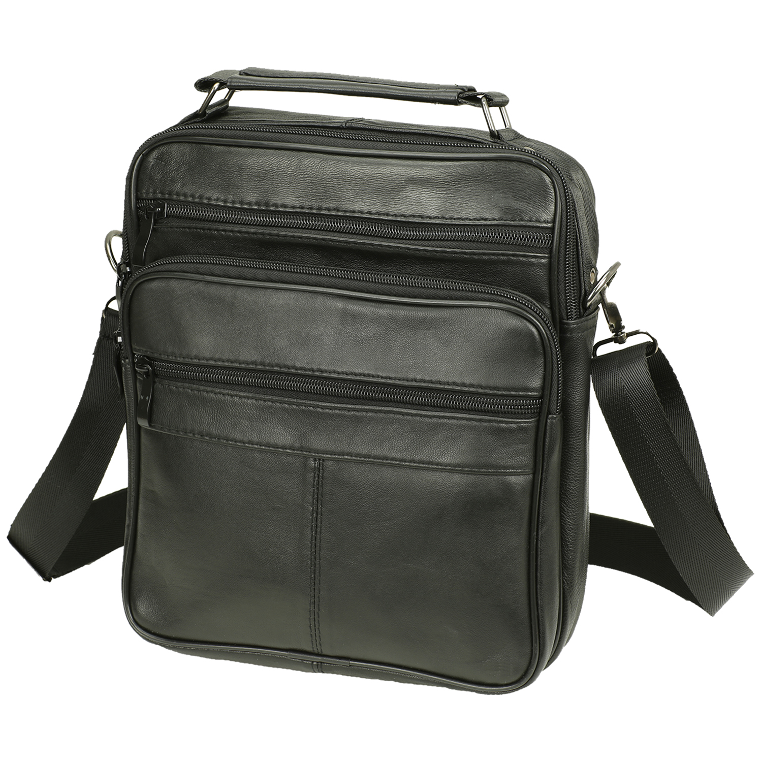 Image of Men's Genuine Leather Messenger Bag Black Work Bag Shoulder Bag Business Leisure Crossbody Bag With Many Compartments
