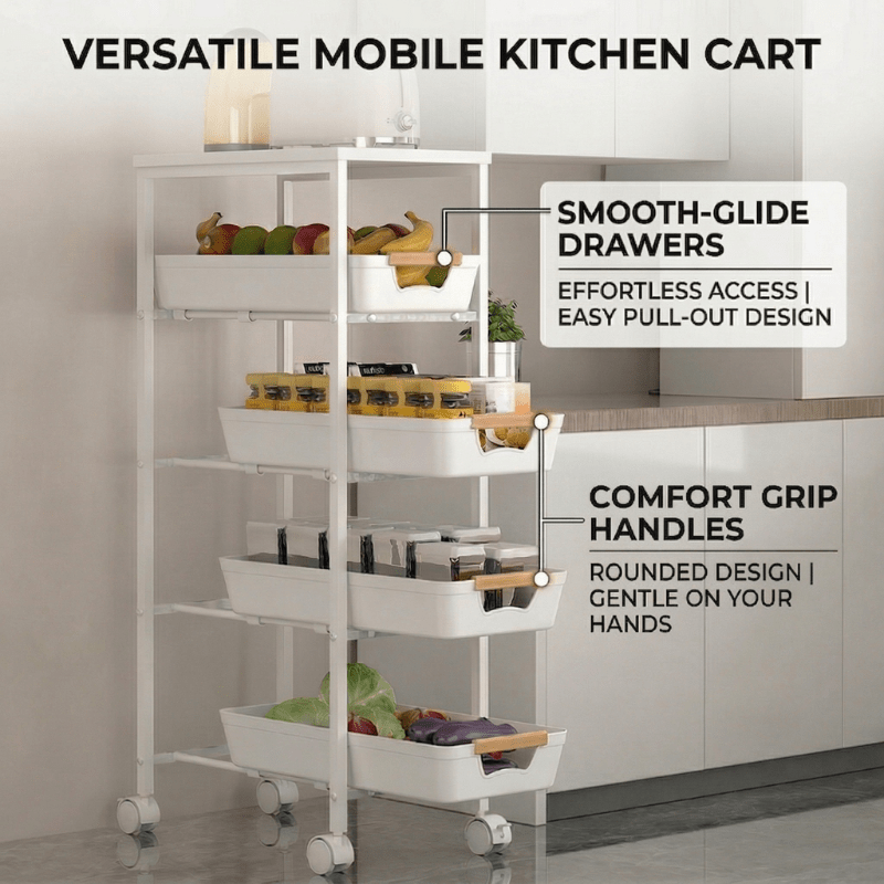 TEMU Estantería de almacenamiento multifuncional de 5 niveles, carrito móvil con cajones de cesta para cocina y despensa, organizador vertical para