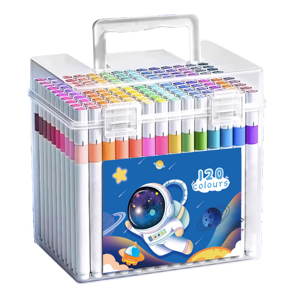 Image of 120-color Acrylic Paint Marker Set, Soft Brush Tip & Water-based For Multi-surface Art, Astronaut Themed Craft Kit In Portable Bucket, Ideal Diy Gift