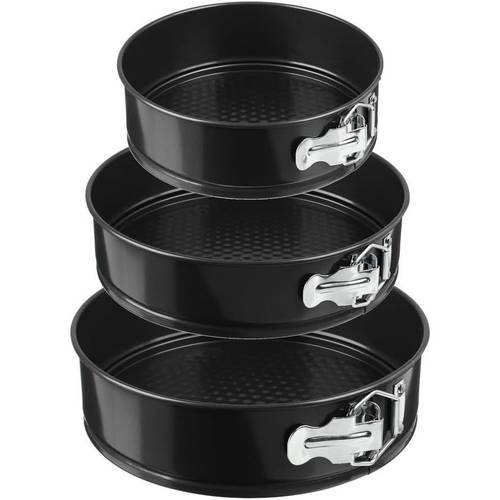 3 piece springform cake tin set non stick baking pans with removable base heavy duty carbon steel round cake tins 22cm 24cm 26cm for cheesecake baking oven use