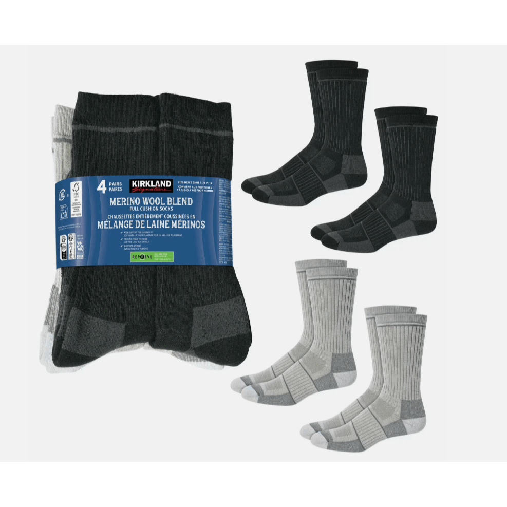 TEMU Merino Wool Socks 4 Pack Signature Men's Cushioned Crew