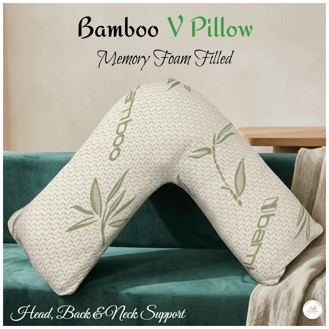 TEMU T2 Bamboo V-shaped Memory Foam Pillow With Breathable Cover Ergonomic Body Support Cushion For Neck, Shoulder & Back Relief, Soft & Comfortable