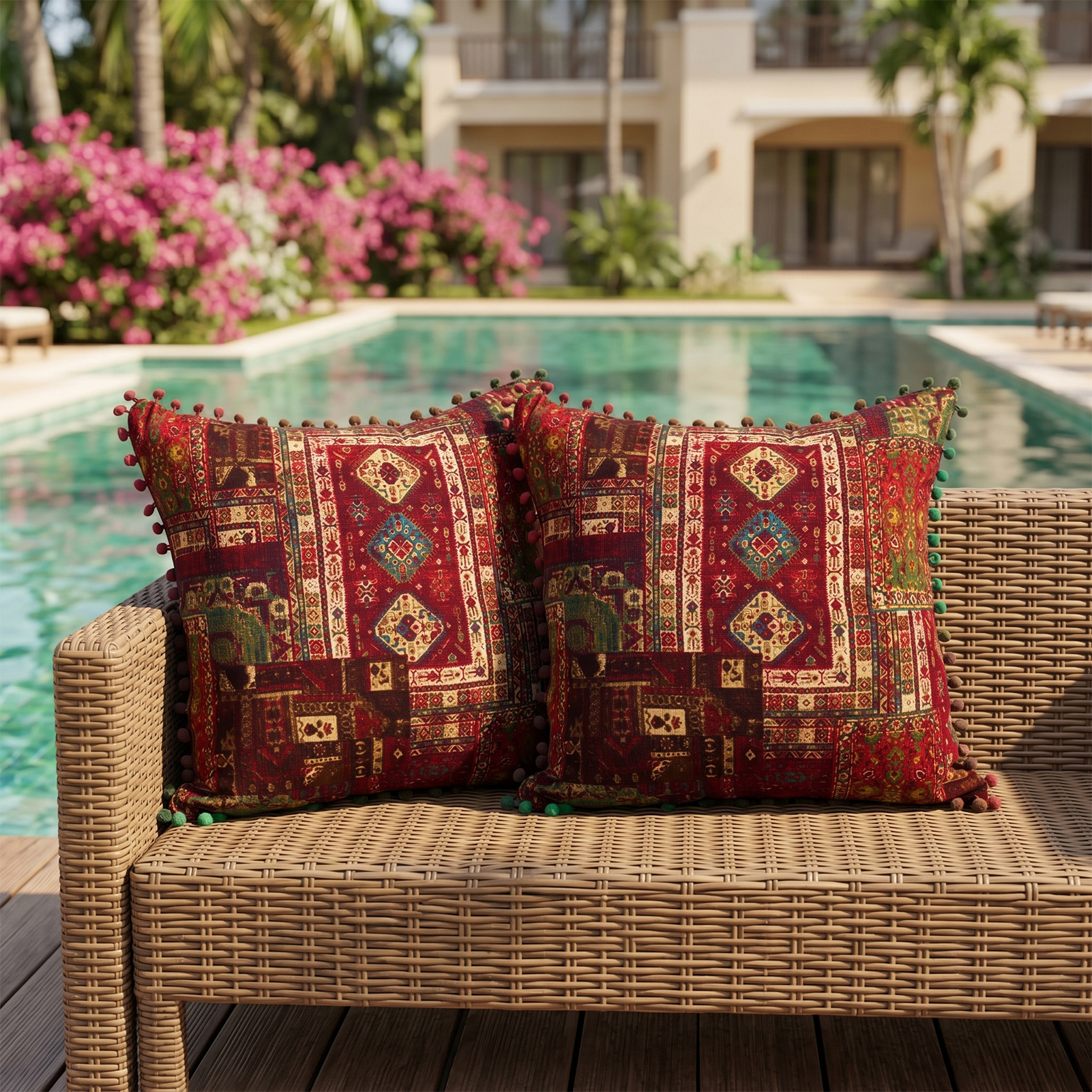 TEMU 2 Pack Reversible Decorative Pillows Includes Pillow Forms - Turkish Inspired On Sides, 18x18 Inch Standard Size, Cover & Fill - Zip Closure,