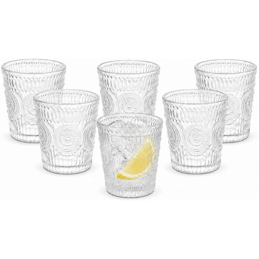 Image of Cecaro Group Set Of 6 Glasses In Glass 320 Ml - Transparent Glasses With Elegant Decorated Fantasy - Resistant Glass Dishwasher Safe