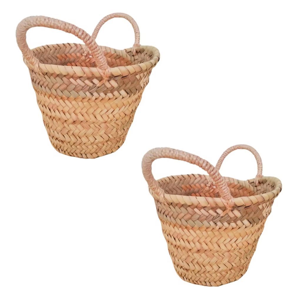 TEMU Set 2 Mini Cesta Capazos para Decoración de Comuniones o ,Cesta del Palma Natural Mimbre 27x16x10 cm