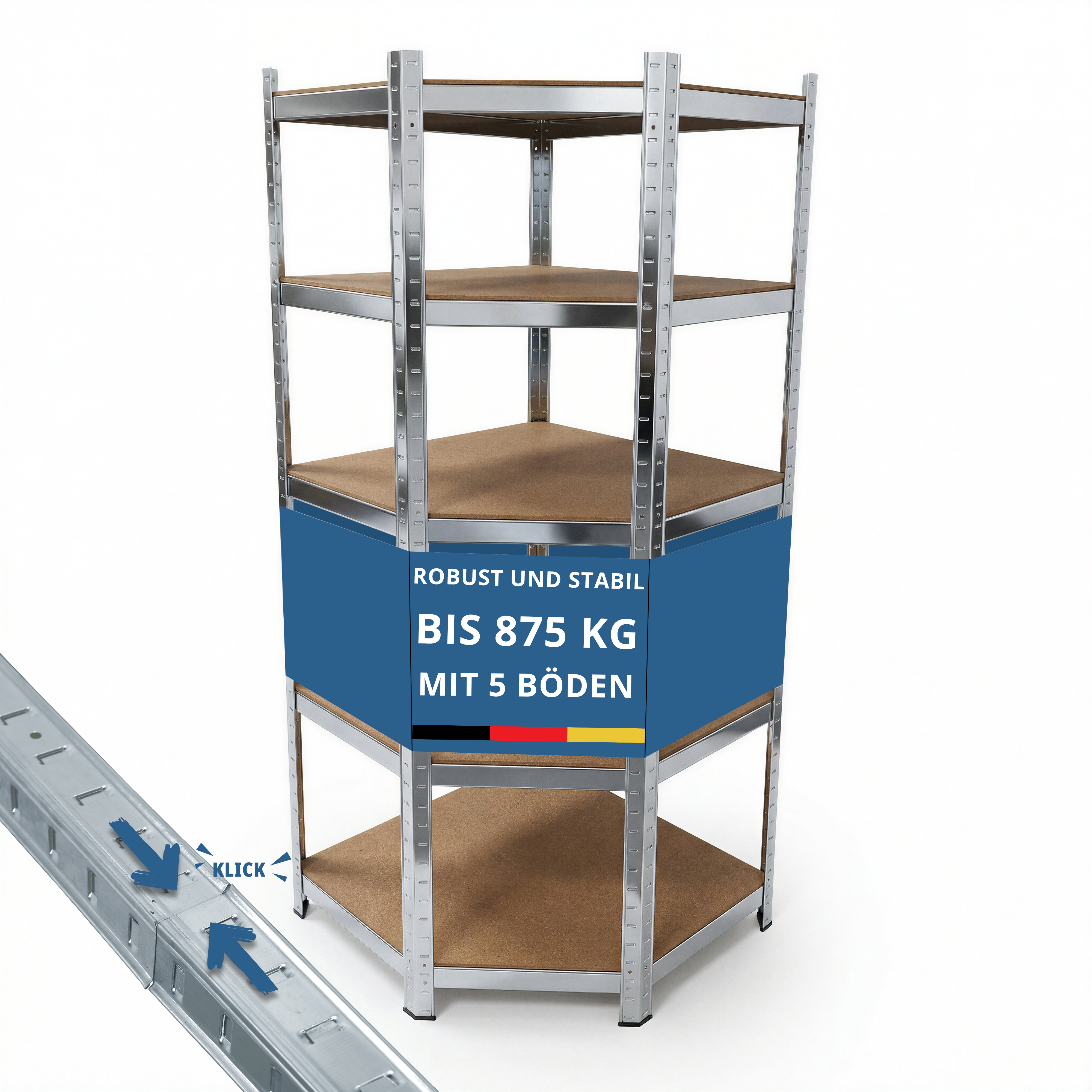 Image of Heavy-duty Corner Shelving Unit, 5-tier Mdf Shelves, 875 Kg Capacity, 180x70x40cm, Galvanized Metal Shelving For Basement, Garage, Workshop, Storage Room, Steel Corner Rack