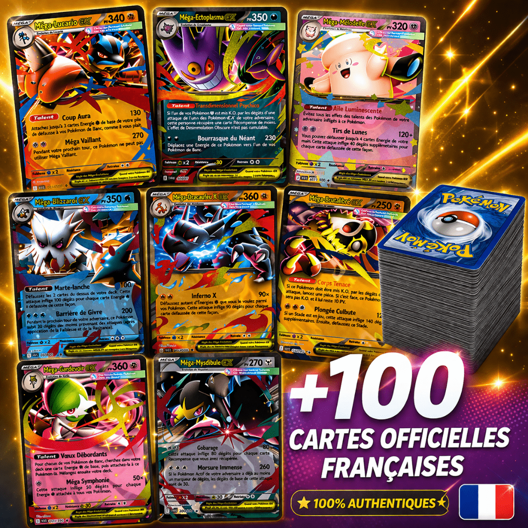 TEMU Mega Pack Pokémon : Lot de 101 cartes Pokémon TCG - 1 Mega Ex ULTRA RARE ! Cartes Pokémon à en version 100% française. cartes Pokemon.
