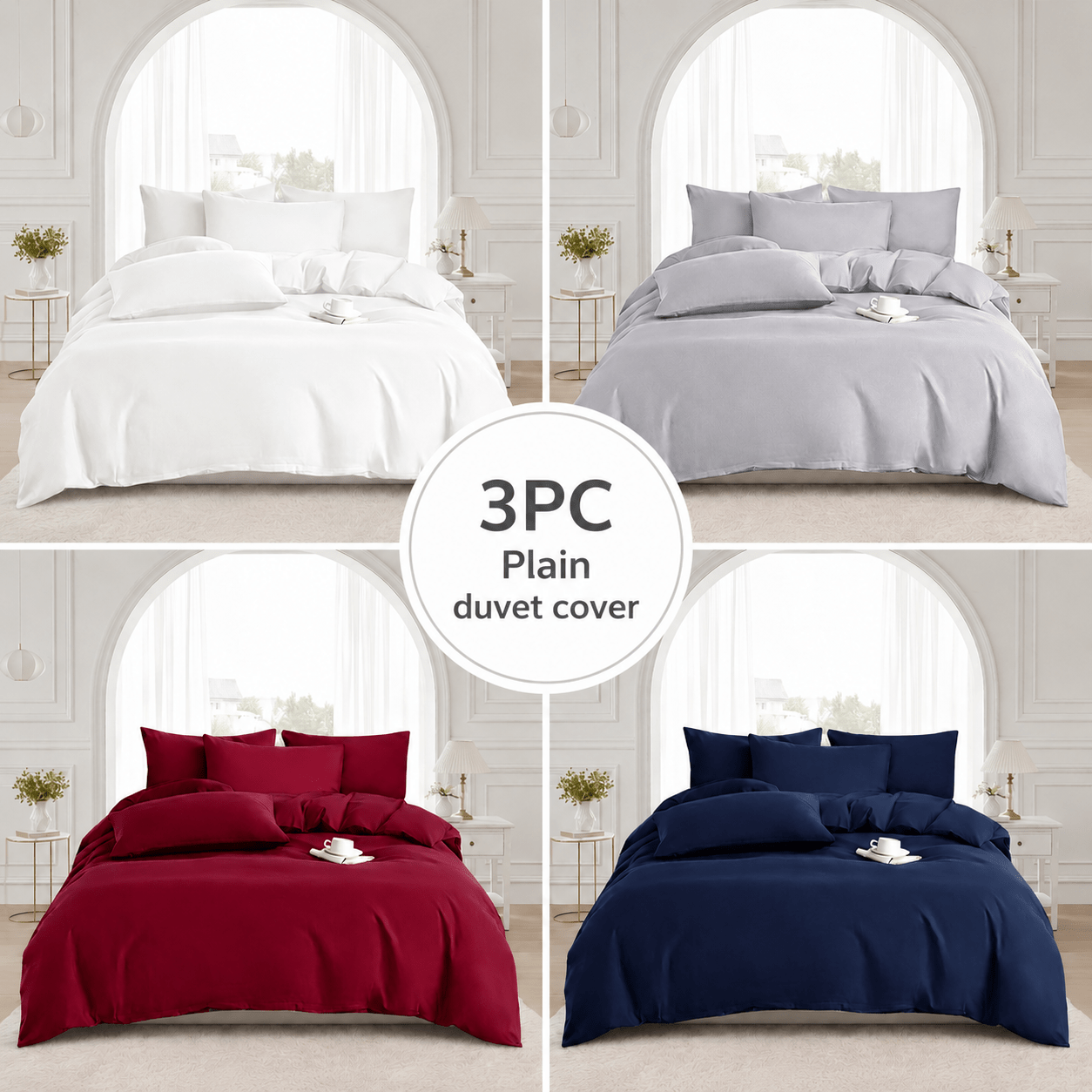 TEMU 3pcs Modern Minimalist Egyptian Microfiber Duvet Cover Set – Solid Color Double-stitched Bedding, Soft & Breathable Comforter Cover Set For