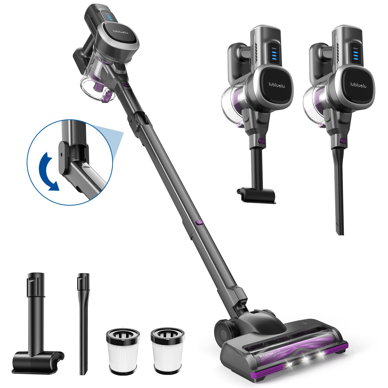 Love Love Wireless Vacuum Cleaner 40000pa, 70min , Light & Bagless, Self-standing, Flexible Joint, Anti- Brush With Led, Ideal For Pet Hair & Hard Floors P5s