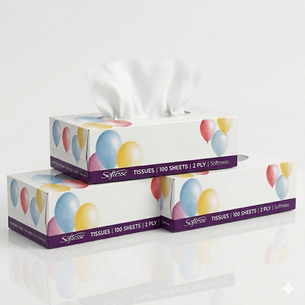 TEMU Premium 2-ply Facial Tissues- 300 Total Sheets - Ultra , Bulk Family Saver Pack (3 Boxes, 100 Sheets Per Box) - Skin & Everyday Use