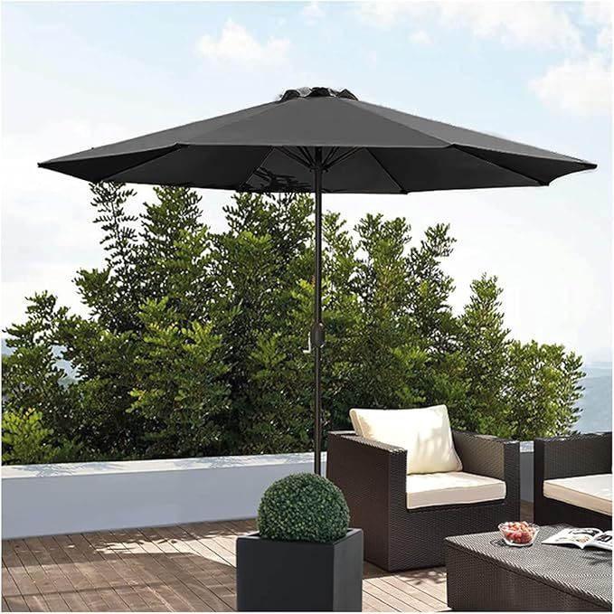 TEMU Sombrilla de Jardín, Ø270x240 cm, Parasol de Jardín Reclinable con Manivela, Desmontable de Aluminio y 6 Varillas de Metal, para Terra