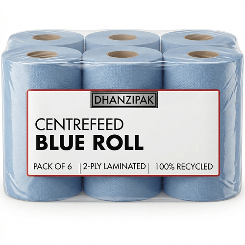 6 blue rolls 2 ply heavy duty cleaning paper 104m per roll bulk multi purpose workshop catering garage commercial wiping paper towels