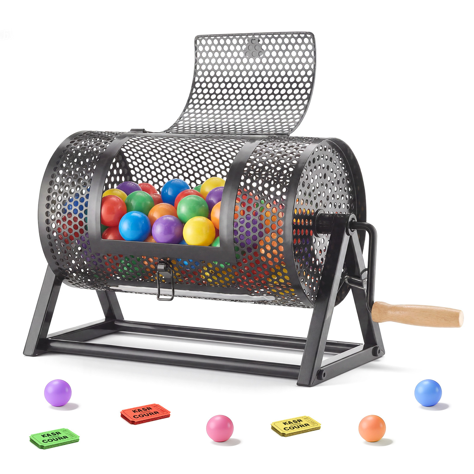 Vevor Ticket Spinner, 11.6" X 6.6" Holds 2500 Tickets Or 100 Pong Balls, Drum Lottery Spinning Cage With Reinforced Handle, Stable Triangular Stand, For Events And Gatherings, Black