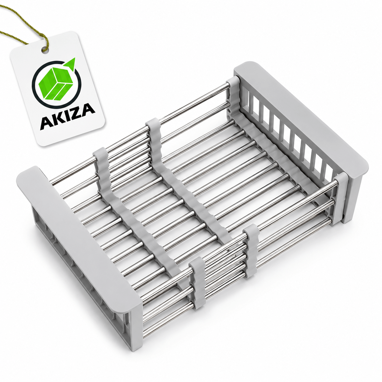 Image of Extendable Sink Akiza - Stainless Steel And Abs, Adjustable From To 44.5 Cm, Holds Vegetables And Plates, Space-saving Organizer For Kitchen