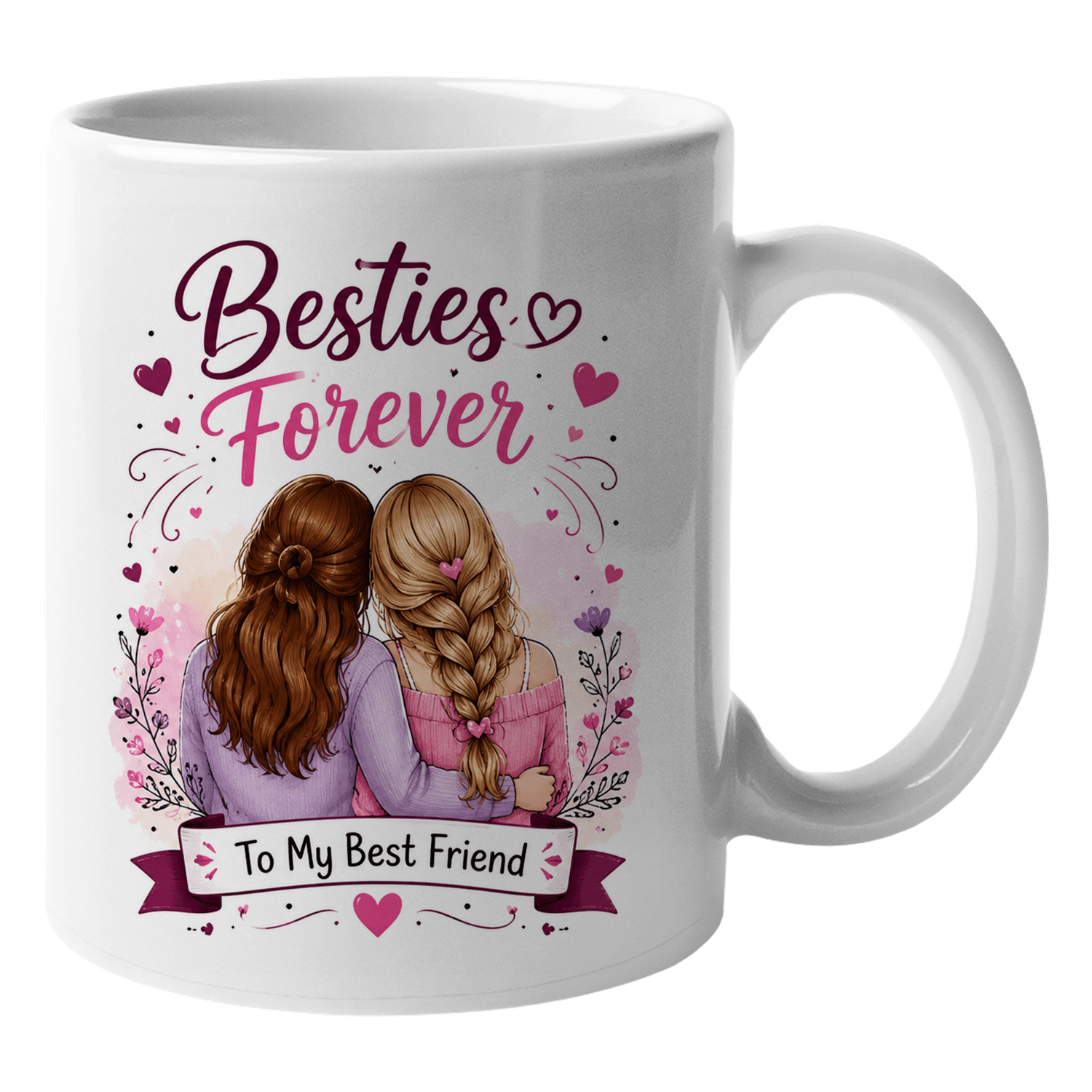 TEMU Forever Mug With Cartoon Girls, Cute Best Cup For Bff, Birthday Friendship Gift For Female Coworkers, White Ceramic Tea Mug 11oz