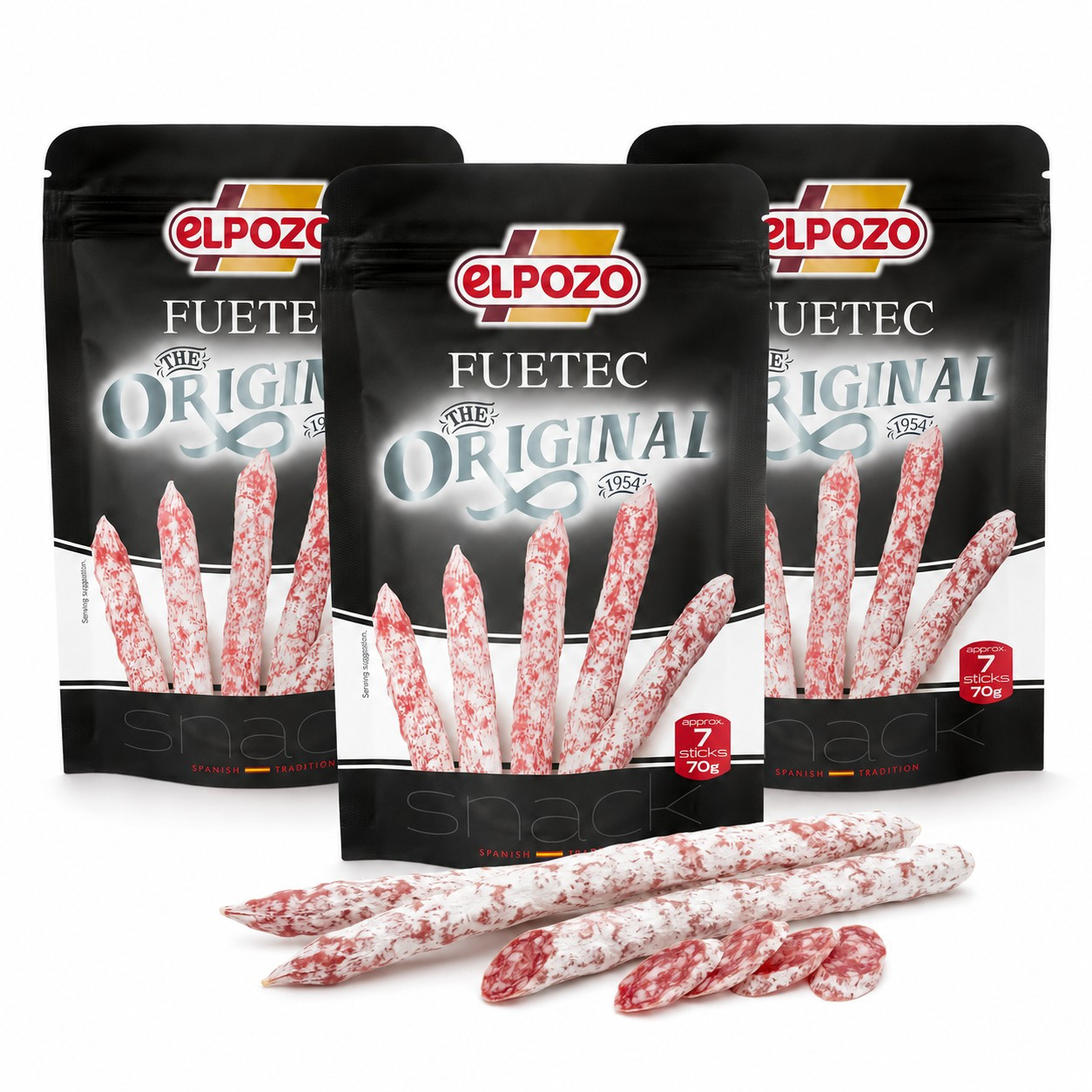 Image of Elpozo Fuetec Original Salami Snack 3-pack – Air-dried Salami Sticks From Spain, 3 X 70 G