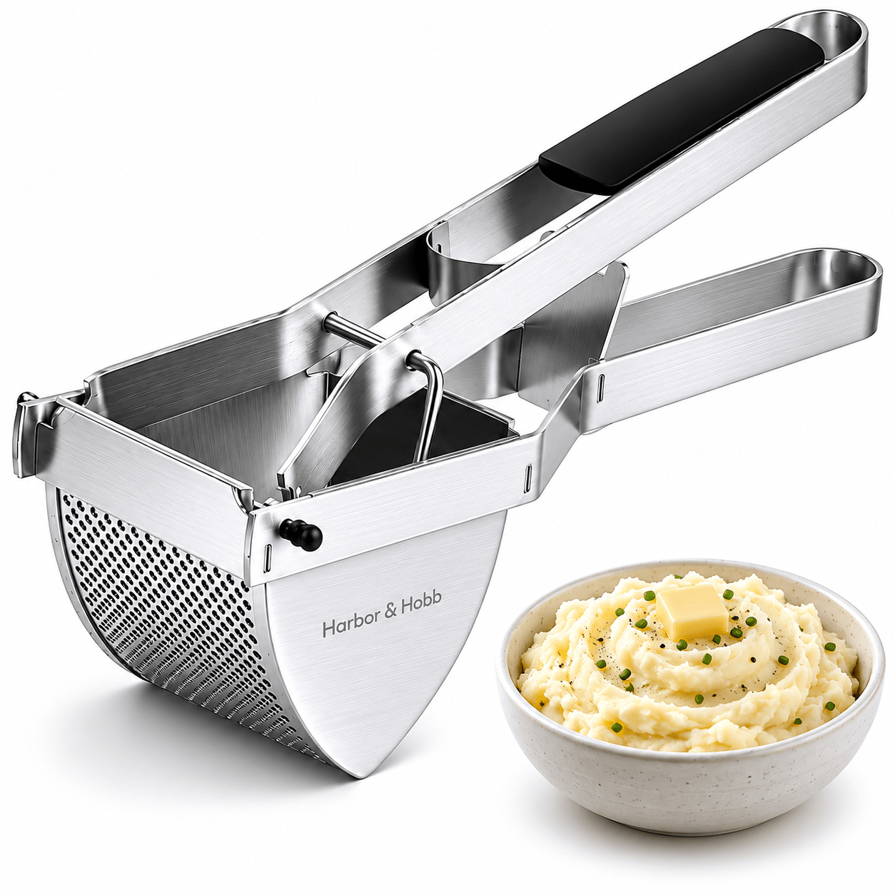 TEMU Harbor & Hobb - Potato Ricer Heavy Duty Stainless Steel Food Press For Fluffy & Baby Food | Grip , 22oz Large Capacity | Easy Clean Dishwasher