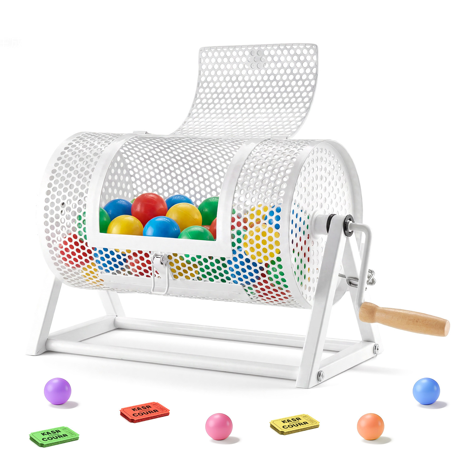 Vevor Ticket Spinner, 11.6" X 6.6" Holds 2500 Tickets Or 100 Pong Balls, Drum Lottery Spinning Cage With Reinforced Handle, Stable Triangular Stand, For Events And Gatherings, White