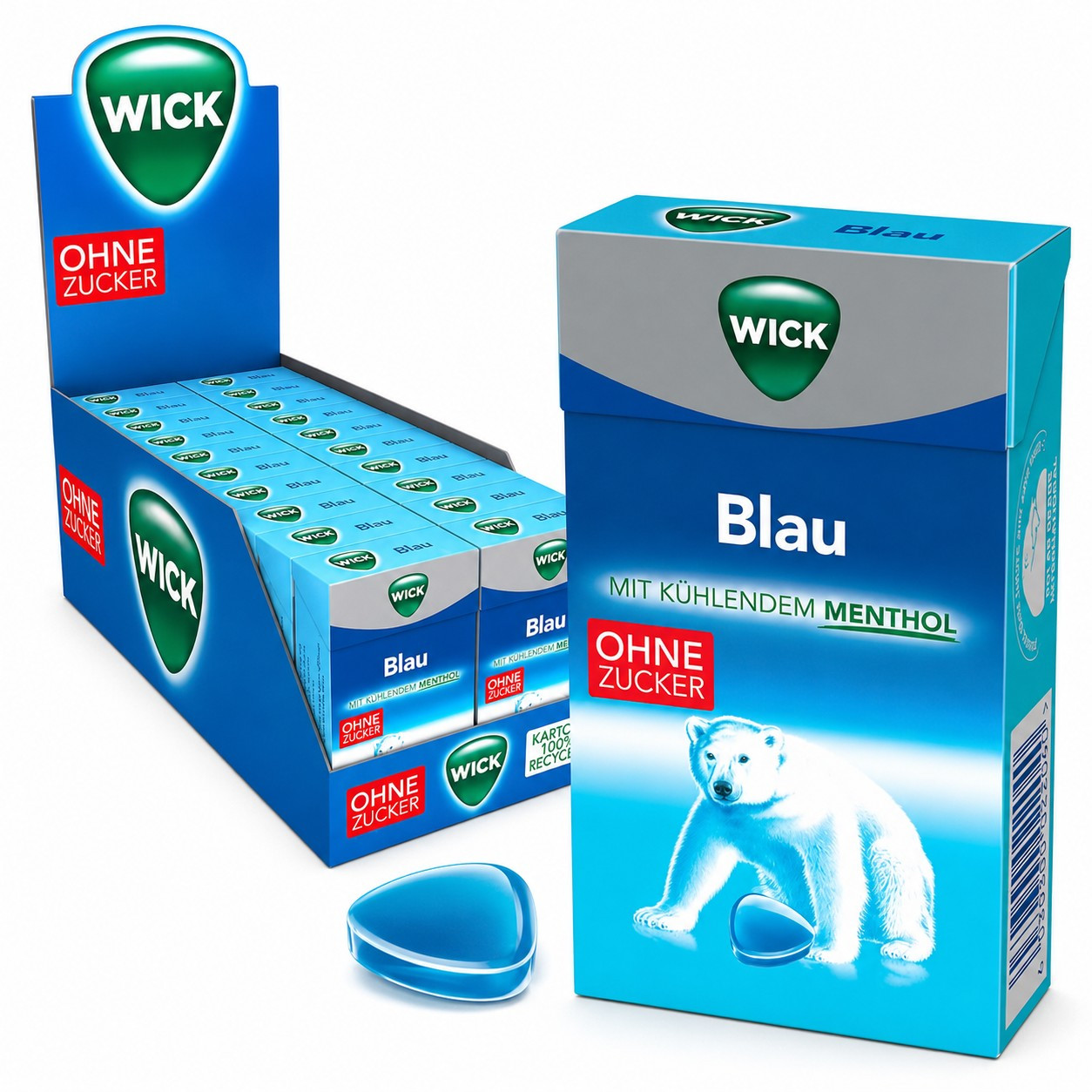 Image of Wick Blue Throat Drops – Sugar-free & Soothing – Refreshing Menthol For Throat And Voice – 20 X 46g Box