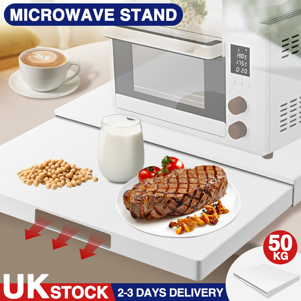 TEMU 1pc Pull-out Multifunctional Metal Microwave Stand, Expandable Kitchen Countertop Extender Shelf, 50kg Load-bearing Modern Metal Workbench,