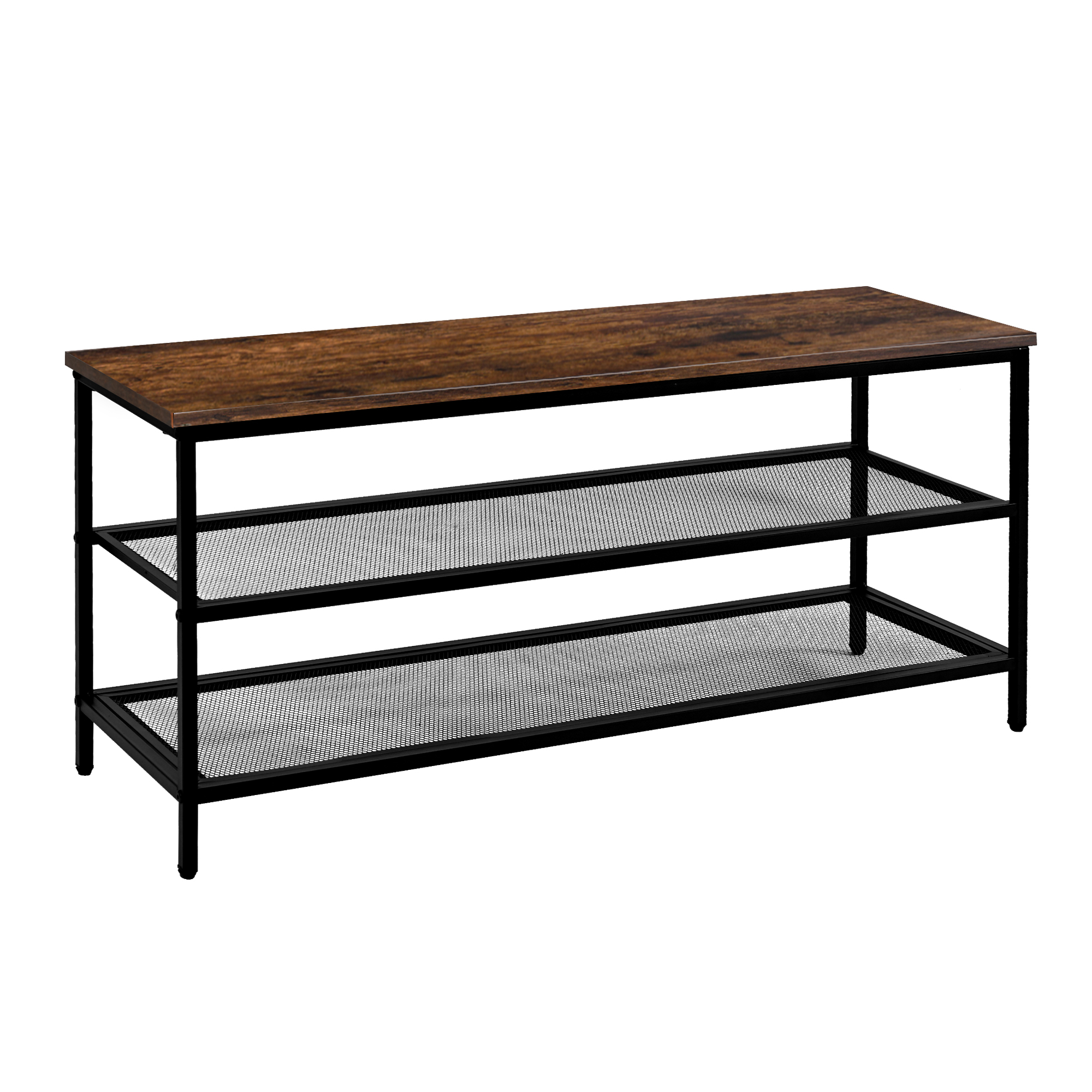 Image of Two-tier Shoe Rack And Storage Shelf, Shoe Bench, 100 X 30 X , Ideal For And Living Rooms, Metal Structure, Industrial Style, -black Finish