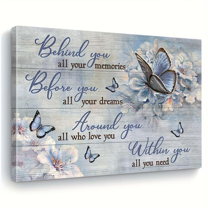 TEMU 1pc 2d Flat Wall Decoration, Purple Flower Painting Wall Decoration, Farmhouse Style Flower Canvas Printing, Inspirational Quotes Painting,