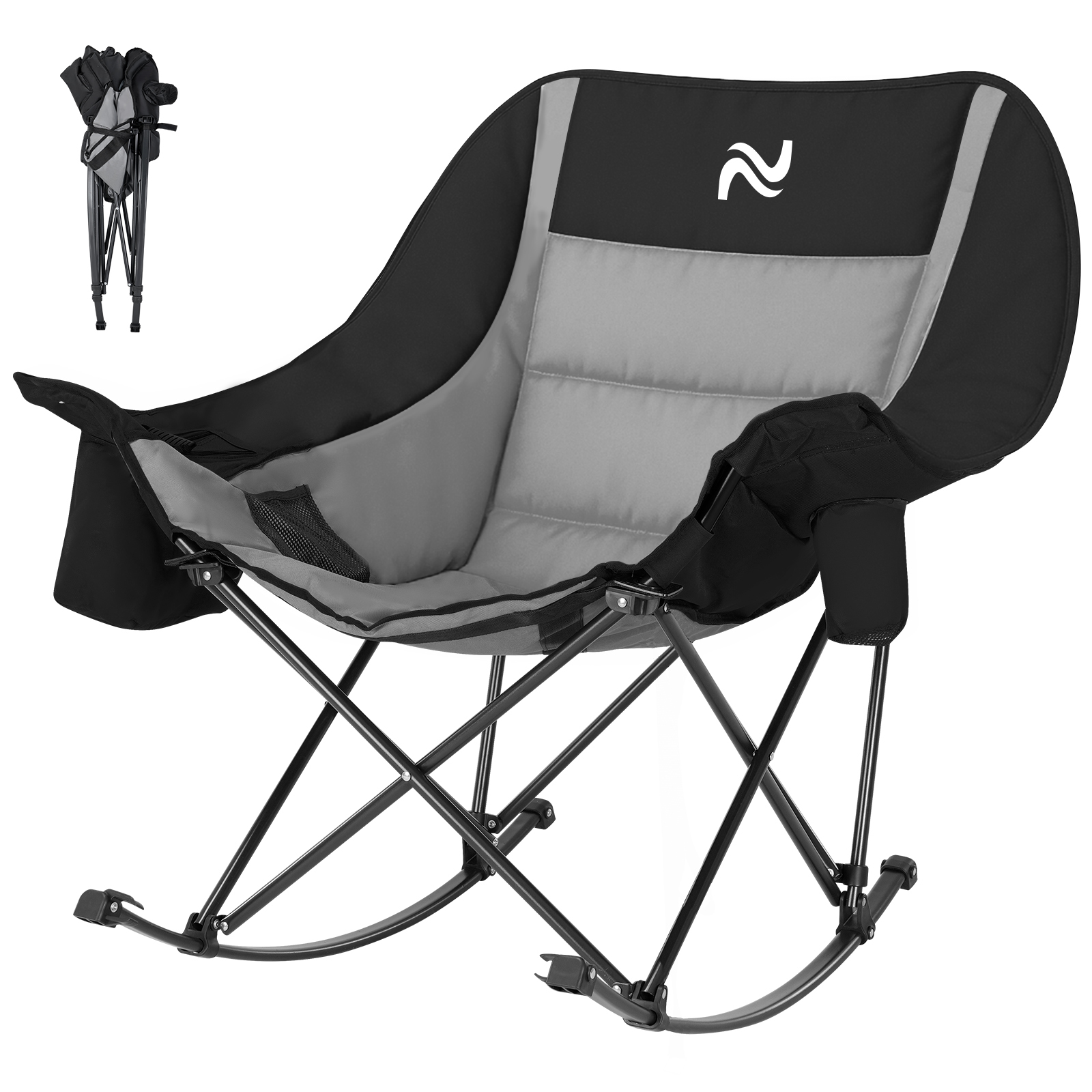 Folding Rocking Chair Camping Chair 200 Kg Load Capacity Heavy Duty Foldable Outdoor Chair For Camping/festival/fishing/beach/garden