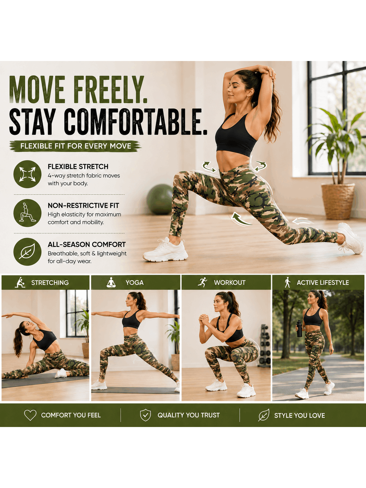 Womens Camouflage Printed Cotton Leggings