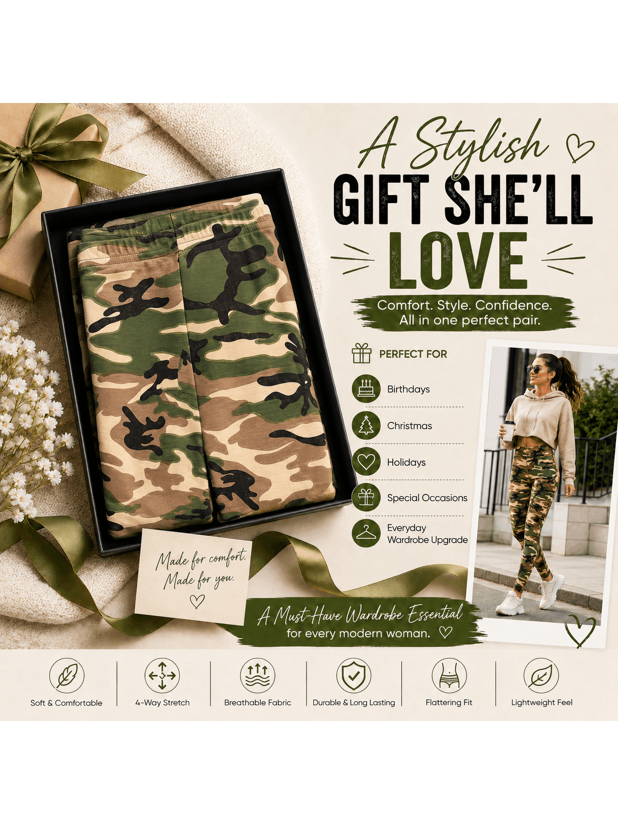 Womens Camouflage Printed Cotton Leggings
